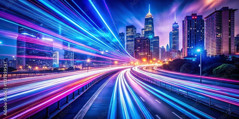 Fototapeta premium Long Exposure Success Wallpaper: Achieving Goals, Night City Lights, Abstract Streams of Light