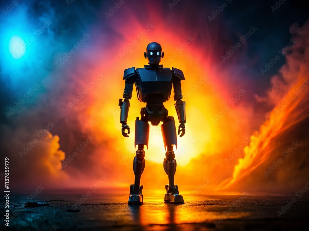 Silhouette Robot Background, AI Generated Image,  Sci-Fi Robot Silhouette, Dark Background, Futuristic Robot Silhouette,  Cyberpunk Robot Silhouette