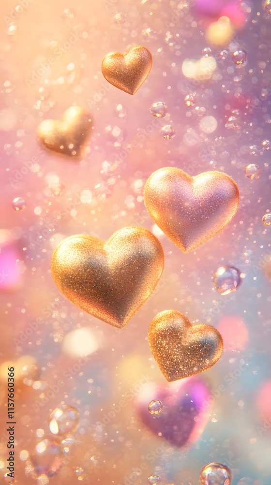 golden heart bubble, valentine background