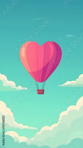 Love heart balloon floating in the sky, background