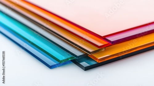 Colorful acrylic sheets display studio workspace product photography bright lighting close-up view modern decor