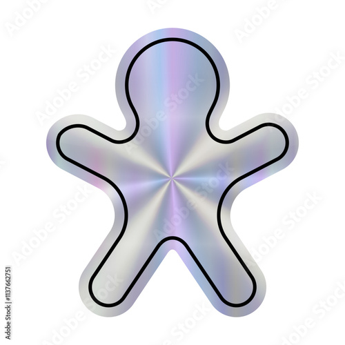 Blank Holographic sticker in the shape of Gingerbread for your text. Empty gradient tag for Christmas for sales and information. Metallic and hologram effect background.