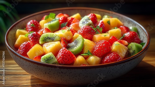 Fresh Fruit Salad in a Rustic Bowl