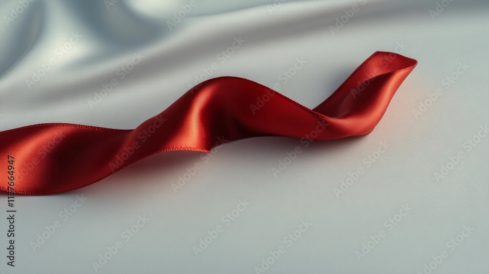 Red Ribbon on White Fabric. Generative AI Red Ribbon on White Fabric. Generative AI