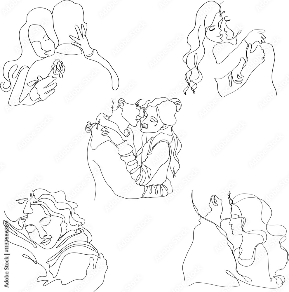 set of men and woman line art illustration set of men and woman line art illustration