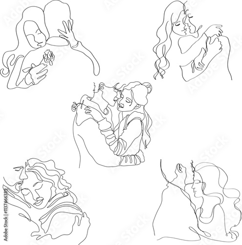 set of men and woman line art illustration