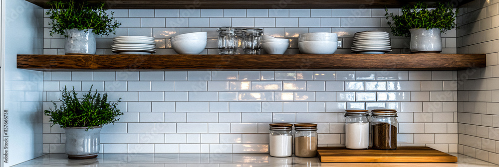 Modern Minimalist Kitchen Interior with Marble Countertop and Natural Accents Modern Minimalist Kitchen Interior with Marble Countertop and Natural Accents