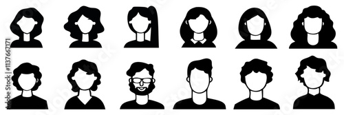 set of silhouette of man avatar icon