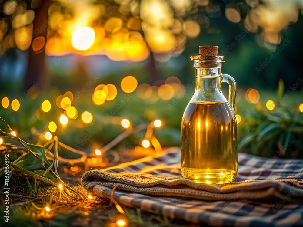 Low Light Picnic Oil Bottle Closeup - Nature Photography Low Light Picnic Oil Bottle Closeup - Nature Photography