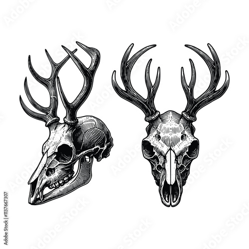 Schomburgk's deer head  skull vector handdrawn style