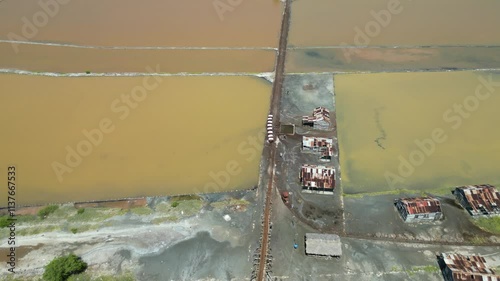 Aerial view of a beautiful saltern in Las Calderas near Baní in the Peravia province of the Dominican Republic photo