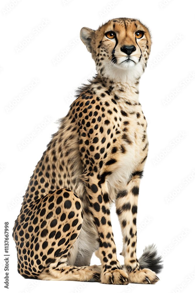 A Cheetah Sitting Gracefully, with Its Distinctive Spotted Coat and Elegant Posture, Isolated on a Transparent Background. Perfect for Wildlife, Animal, or Nature-Themed Designs A Cheetah Sitting Gracefully, with Its Distinctive Spotted Coat and Elegant Posture, Isolated on a Transparent Background. Perfect for Wildlife, Animal, or Nature-Themed Designs