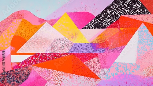 Abstract Triangles, pink red orange, neon, shimmering colours, background, wallpaper, art, backdrop, landscape, modern, bright, fun, happy, cute, feminine, girly, pretty, hot pink, abstract world 
