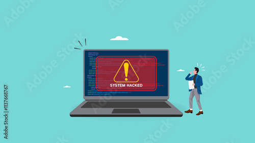 System hacked alert after cyber attack on computer network, Warning Of Cyber Threats, cybercrime background, internet virus cyber security and cybercrime, compromised information concept