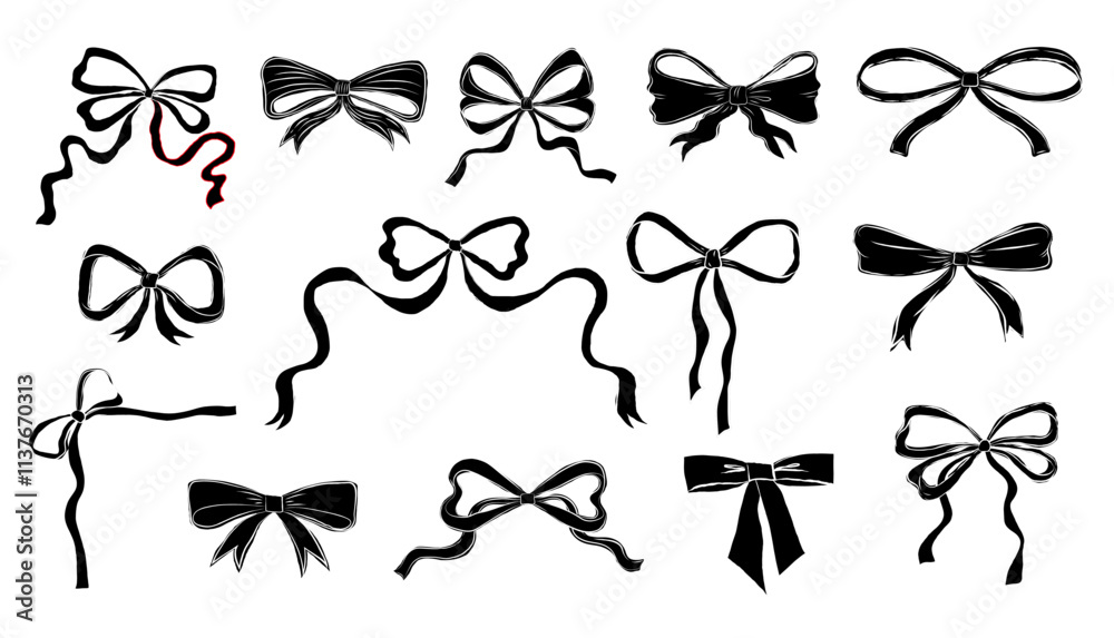 Collection of hand drawn bows, ribbons illustrations Collection of hand drawn bows, ribbons illustrations
