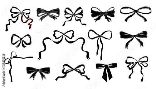 Collection of hand drawn bows, ribbons illustrations