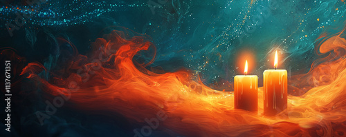 4th Sunday of Advent - Fourth Candle - Candlelight Panorama Banner. 4th Sunday of Advent - Fourth Candle with Warm Atmosphere - Candlelight, Panorama, Banner, Website Head Template photo