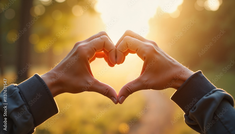 Two hands forming heart shape in gratitude against sunset blur Two hands forming heart shape in gratitude against sunset blur