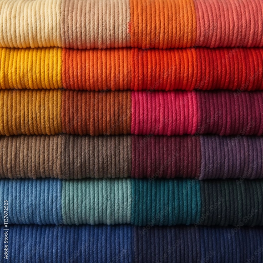 Various samples of woolen fabric in different colors are neatly organized, showcasing a vibrant palette ideal for textile design and creative projects. Generative AI Various samples of woolen fabric in different colors are neatly organized, showcasing a vibrant palette ideal for textile design and creative projects. Generative AI
