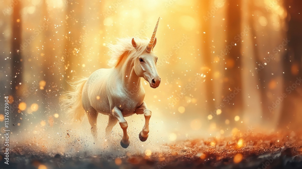 A mystical creature with a shimmering, pearlescent horn gracefully moves through a magical forest as the fading light of day creates a dreamlike ambiance, casting a soft glow on the surroundings. A mystical creature with a shimmering, pearlescent horn gracefully moves through a magical forest as the fading light of day creates a dreamlike ambiance, casting a soft glow on the surroundings.