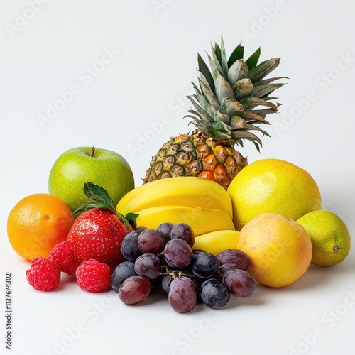 A Variety of Fresh Fruits Arranged on a White Background