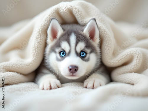 Adorable Siberian Husky Puppy with Striking Blue Eyes