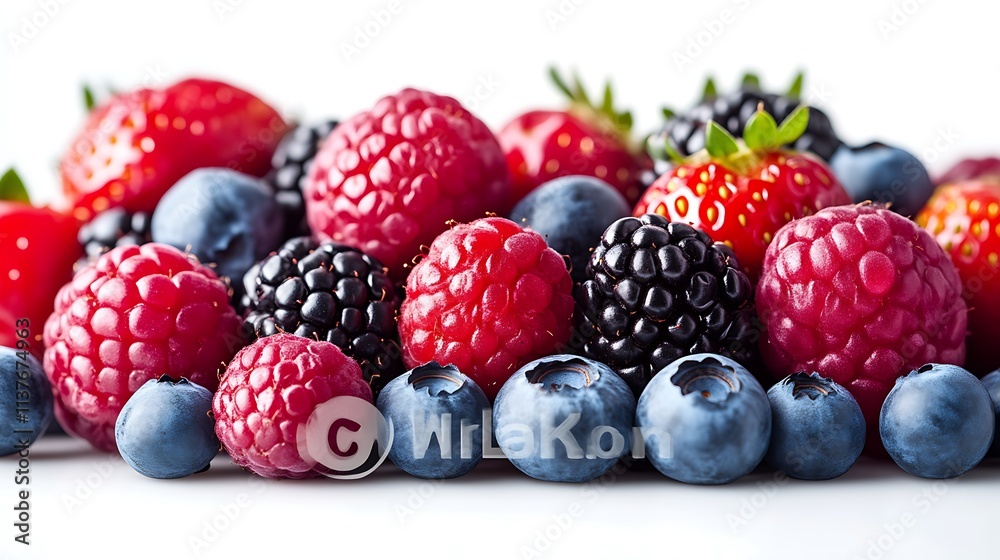 A colorful collection of fresh raspberries strawberries and blueberries A colorful collection of fresh raspberries strawberries and blueberries