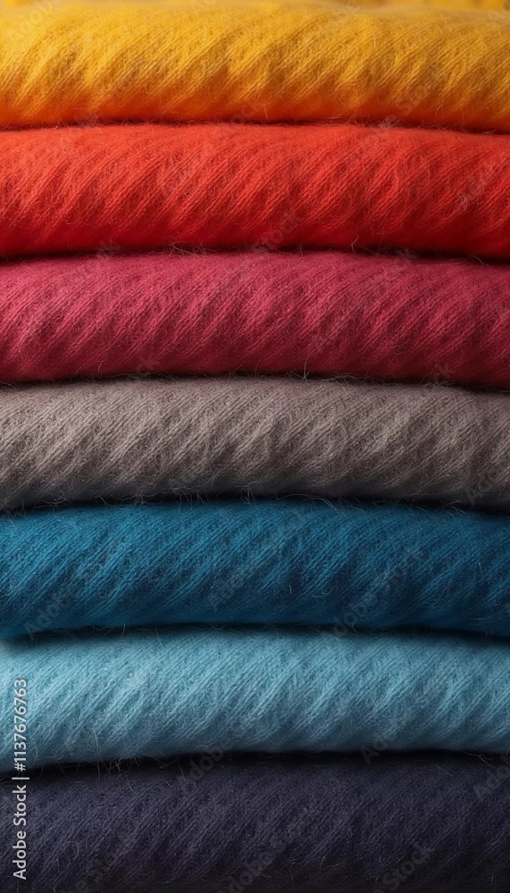 Various samples of woolen fabric in different colors are neatly organized, showcasing a vibrant palette ideal for textile design and creative projects. Generative AI Various samples of woolen fabric in different colors are neatly organized, showcasing a vibrant palette ideal for textile design and creative projects. Generative AI