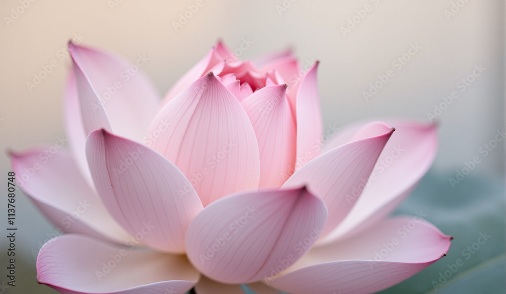 A stunning pink lotus flower with soft, curved petals in full bloom, radiating natural beauty and calmness against a blurred, neutral background. A stunning pink lotus flower with soft, curved petals in full bloom, radiating natural beauty and calmness against a blurred, neutral background.