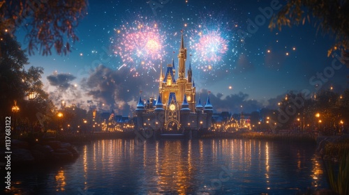 Cinderella Castle Fireworks Display at Night