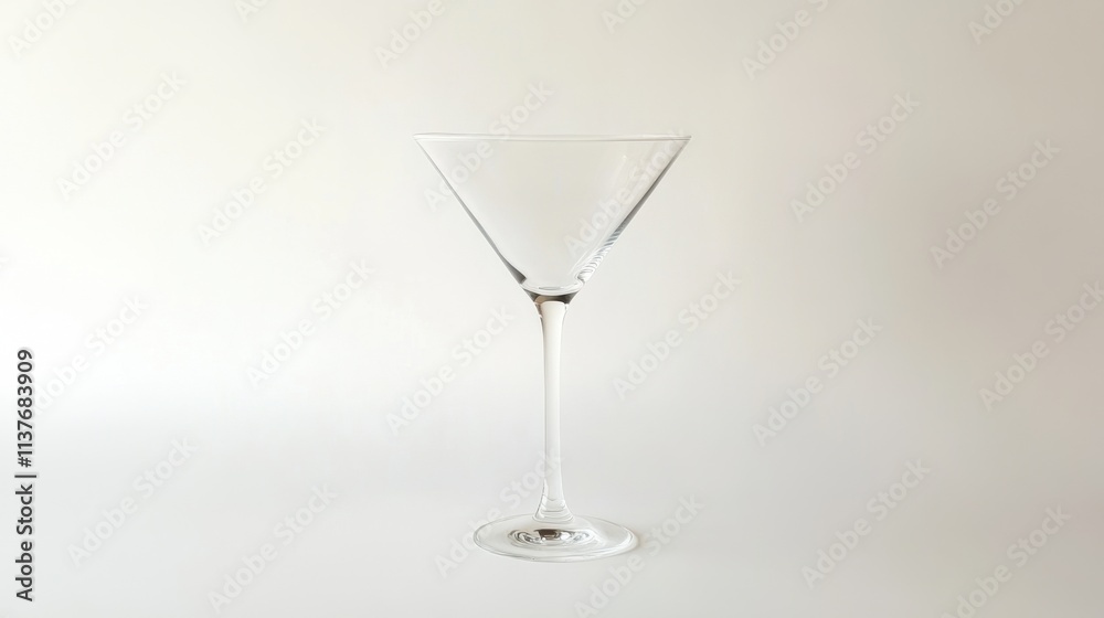 Empty martini glass standing tall on a pristine white background, perfect for drink or party themes Empty martini glass standing tall on a pristine white background, perfect for drink or party themes