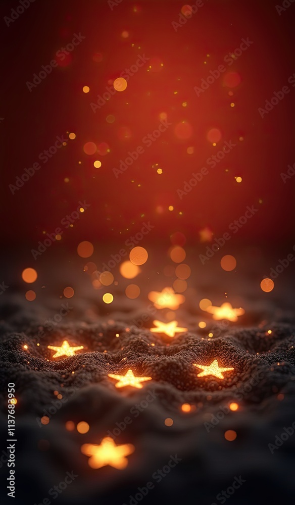 Naklejka premium A mesmerizing scene of glowing stars scattered across a dark textured surface