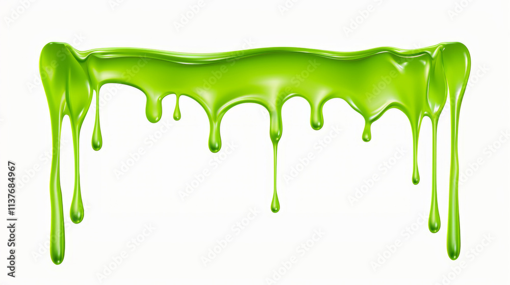 Realistic Green Slime Drips on White Background Realistic Green Slime Drips on White Background