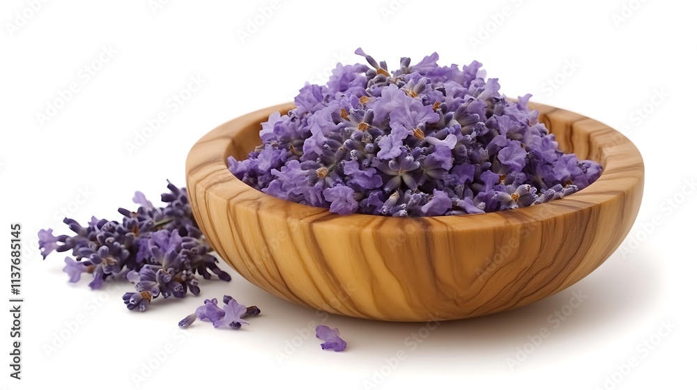 Fototapeta premium Dried lavender blossoms in a wooden bowl