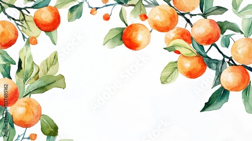 Watercolor Orange Tree Branches: A Fresh and Vibrant Painting