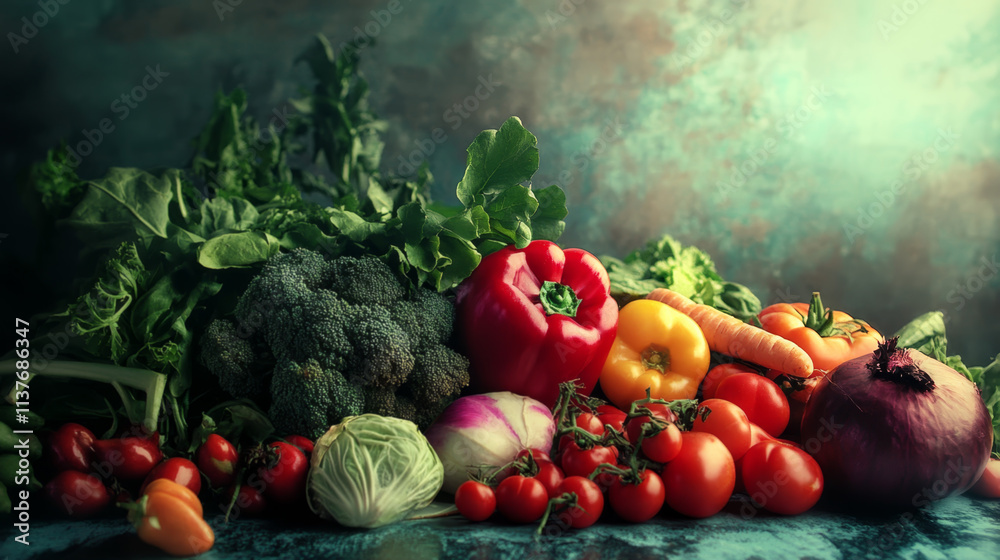 Fresh Vegetables Assortment on Rustic Table Fresh Vegetables Assortment on Rustic Table