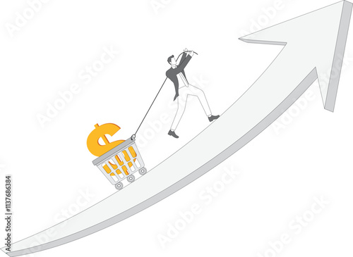 Increased profits from savings and investments, higher interest or rates, increased returns on investments, visions of business development, businessmen pulling huge dollar signs upwards on an upward 