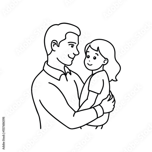 Happy Father Holding Daughter Vector Outline - Loving Family Bond, Parent-Child Relationship Art