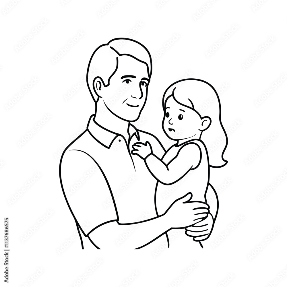 Happy Father Holding Daughter Vector Outline - Loving Family Bond, Parent-Child Relationship Art Happy Father Holding Daughter Vector Outline - Loving Family Bond, Parent-Child Relationship Art
