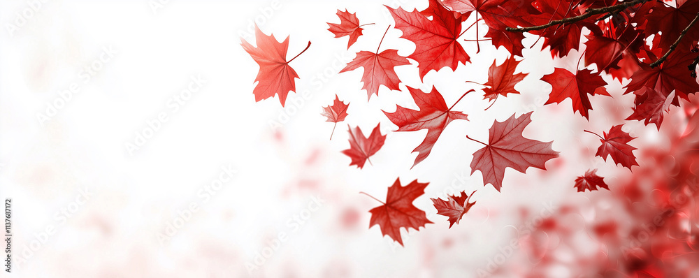 Canada Day maple leaves background. Falling red leaves for Canada Day 1st July. Happy Canada Day real maple leaves in shape of Canadian Flag. Branch with maple leaves. 
