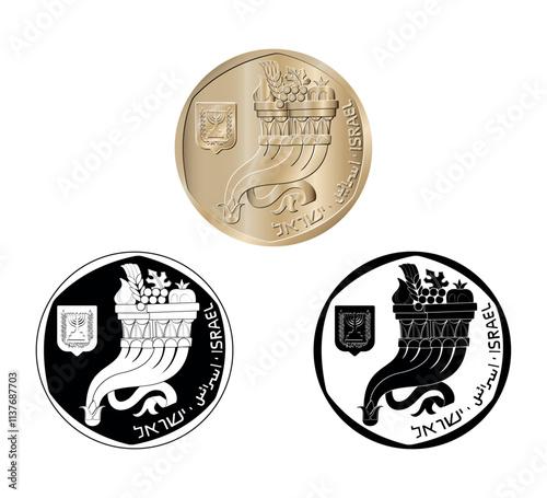Coin, Israel, 5 sheqalim. Obverse. Set