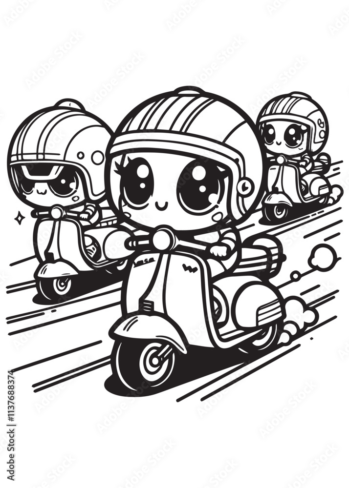 Coloring page education cute scooter race Coloring page education cute scooter race