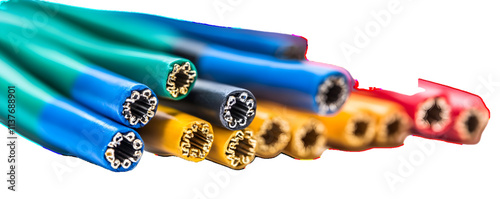 Cut insulated colorful wires isolated on white or transparent background
