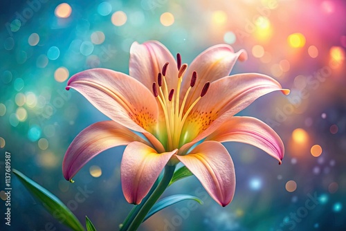 Artistic lily image: a soft-focus macro captures the bloom's delicate beauty, a dreamy bokeh background.