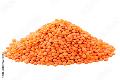 Pile of red lentils isolated on white or transparent background