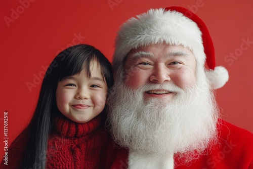 Isolated white child boy in holiday lap on red background. Lively acation season, gorgeous child boy! copy space. Santa kid lap photo. Santa lap portrait. Red santa photo shoot. Cute lap san. photo