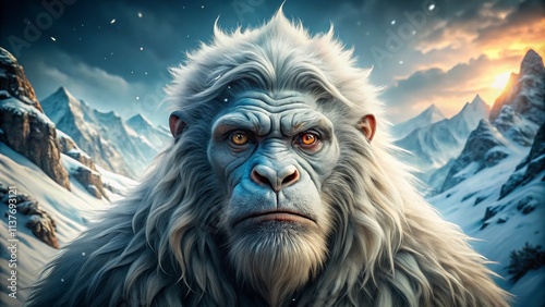 Majestic Mountain Creature Portrait: Yeti Logo Photography, Bigfoot Legend, Cryptid Photo, Himalayan Beast Image, Mythical Creature Portrait photo