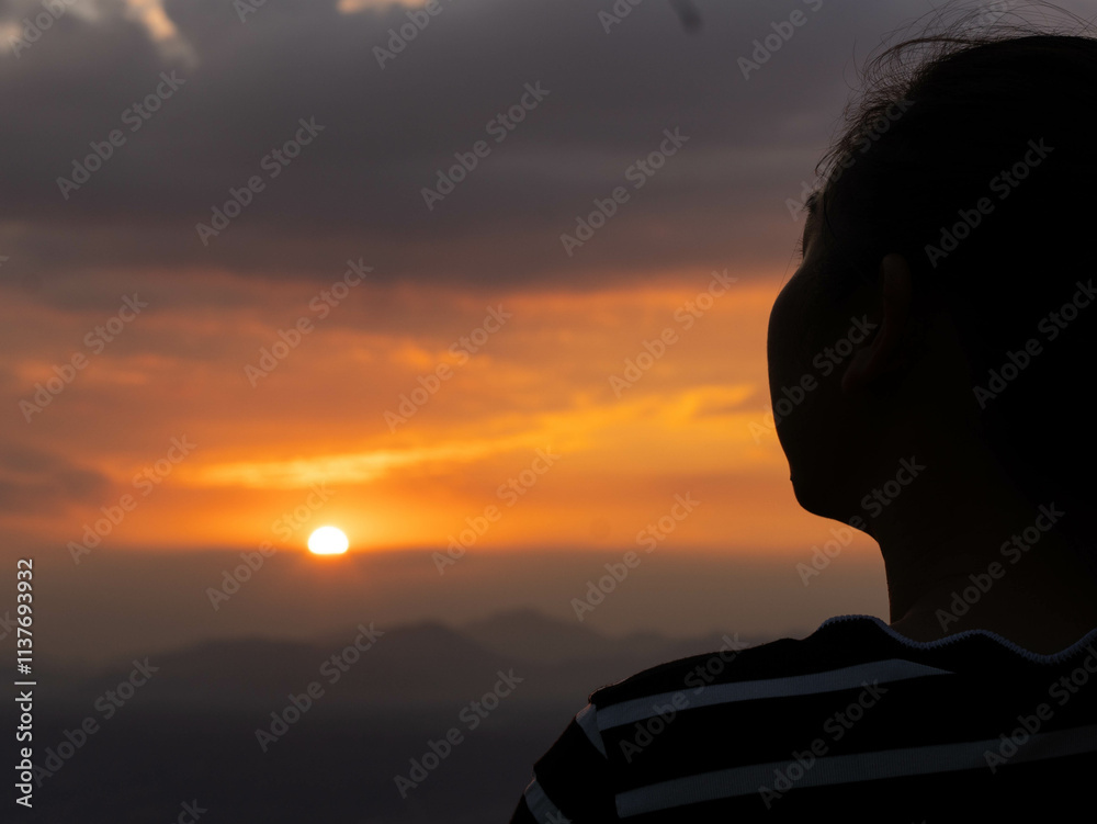 Silhouette of a young woman relaxing in the summer sunset outdoors. A dreamy young woman looking hopeful at the horizon. Silhouette of a young woman relaxing in the summer sunset outdoors. A dreamy young woman looking hopeful at the horizon.