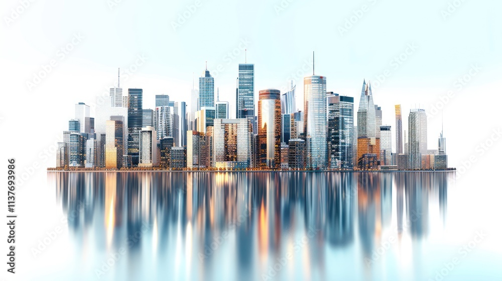 Fototapeta premium Modern City Skyline Reflection: A Stunning Panorama of Urban Architecture