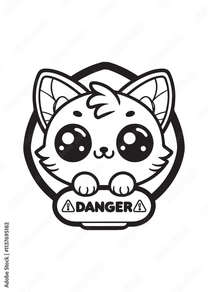 Cute notification with cat hat picture coloring page design Cute notification with cat hat picture coloring page design